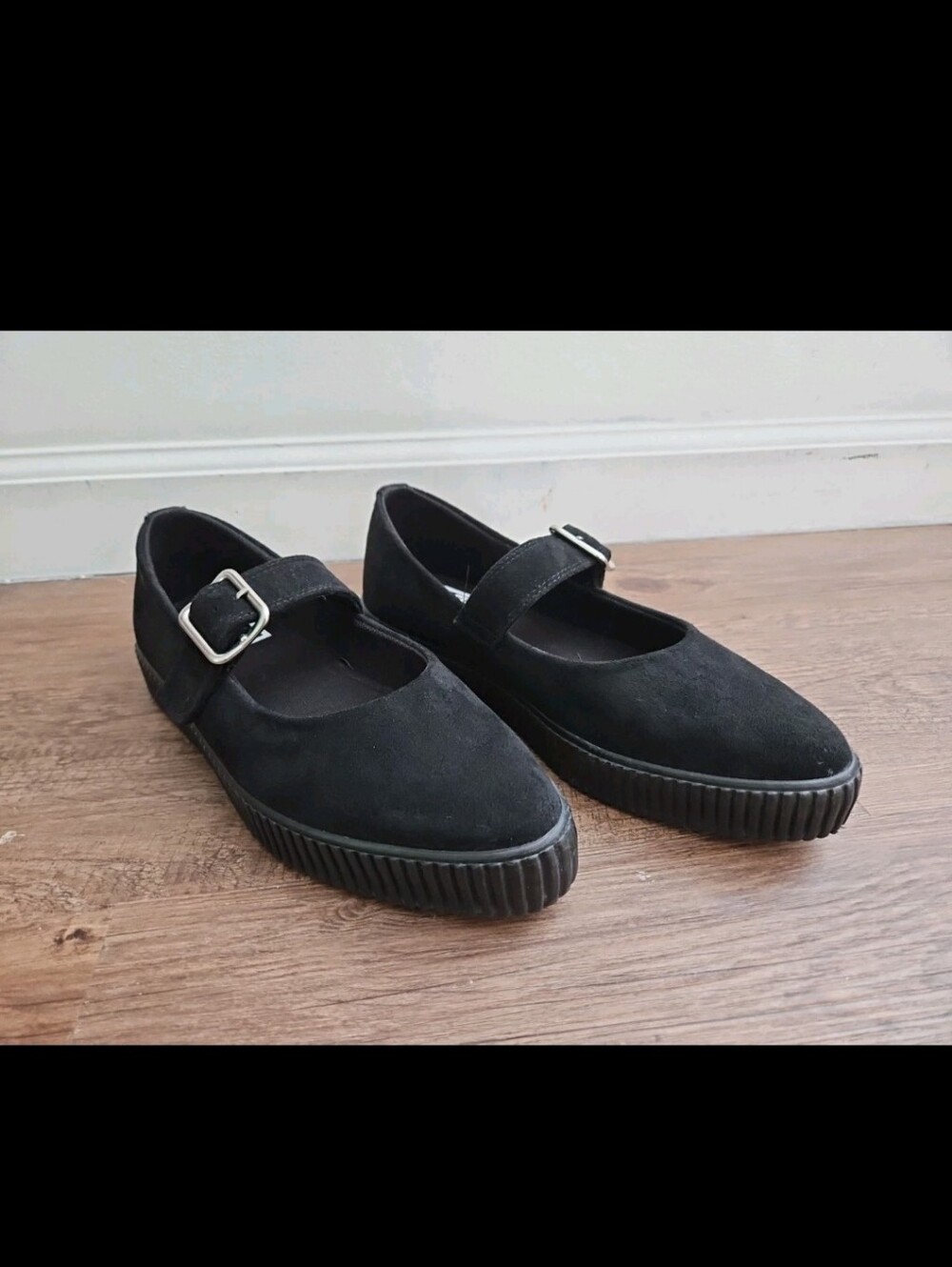 T.U.K Suede Black Mary Jane Platform Shoes with Buckle